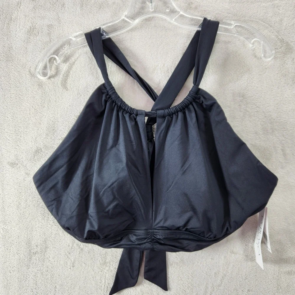 La Blanca Bikini‎ Top Keyhole-Cutout Swim Top Adjustable Tie Black Plus Size 20W